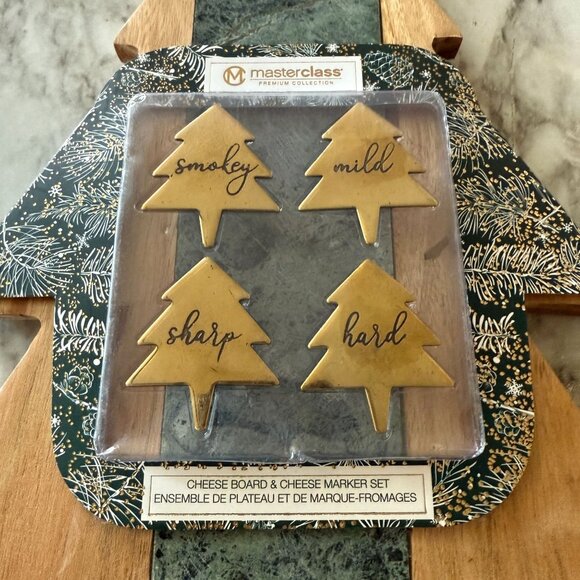Masterclass Premium Cheese Board Marker Set Christmas Tree Design Wood Marble - Picture 3 of 11